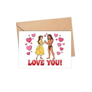 Imagem de ZhangDuy Cartão de amor de princesa do herói da floresta e vestido dourado - cartão romântico dos namorados - presente com tema de coração fofo para namorada, namorado, esposa e marido - lembrança de