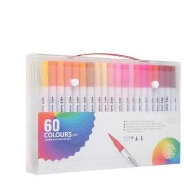 Imagem de Caneta Hidrográfica Dupla Ponta 60 Cores Para Desenho e Colorir