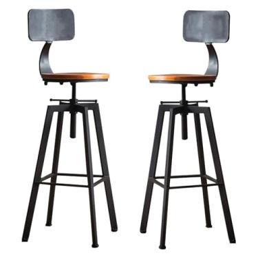 Imagem de WYNSJDBB Cadeira de bar de metal industrial, cadeira de bar, 2 peças, cadeiras redondas de cozinha, bancos altos ajustáveis de altura giratória com apoio para os pés