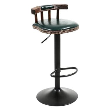 Imagem de WYNSJDBB Cadeira de bar American Lift Banqueta de bar alta de ferro forjado, material de couro de cera de óleo vintage, cadeira minimalista moderna, apoio para os pés