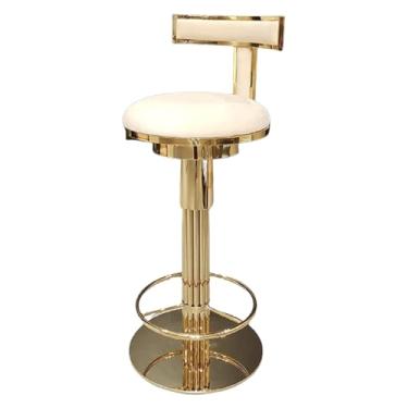 Imagem de Banqueta de bar fácil de limpar banquinho de bar branco pano de veludo de aço inoxidável, giratório e levantável com encosto, cadeiras