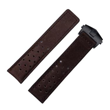 Imagem de GANYUU 20mm 22mm 24mm couro fosco genuíno pulseira de relógio para TAG Strap para HEUER CARRERA AQUARACER Mônaco F1 pulseira fivela (cor: fivela marrom preta, tamanho: 22mm)