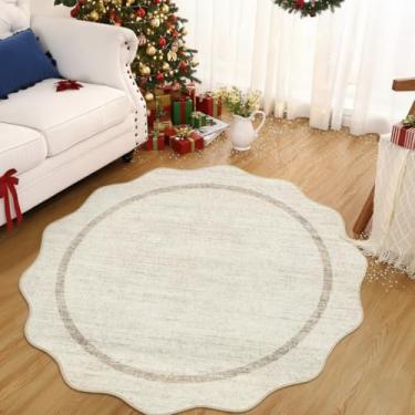 Imagem de GarveeHome Tapetes redondos recortados, tapete redondo pequeno lavável, tapete antiderrapante de 90 cm, tapete de Natal macio bege circular resistente a manchas para quarto, entrada, cozinha, banheiro