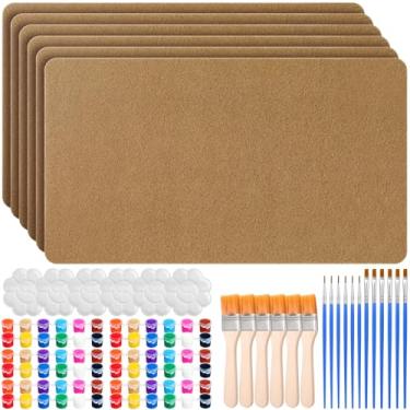 Imagem de Nuanchu 6 capachos de fibra de coco a granel marrom coco com paleta de pincéis de tinta acrílica, tapete de entrada em branco personalizado com suporte de borracha antiderrapante para kits de