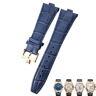 Imagem de SOMKB Pulseira de relógio com interface convexa de couro genuíno de 25-8 mm, para Vacheron Constantin Overseas Black Blue Brown Bamboo Grain Watch Bands (Cor: azul claro, rosa, tamanho: 25-8 mm)