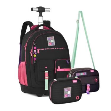 Imagem de Kit Mochila Rodinha lancheira estojo Luluca oficial, Preto