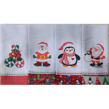Imagem de 10 panos de prato bordado de natal patchwork com bainha barrado e pass