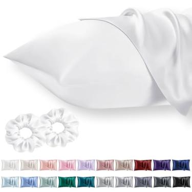 Imagem de Vielit Fronha Queen de cetim para cabelo, 2 peças, semelhante a fronhas de seda, mais fácil de cuidar do que fronha de seda, presentes para mulheres e homens, branca, 50 x 76 e fecho de envelope e 2