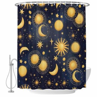 Imagem de Cortina de chuveiro lua estrela amarela fantasia galáxia estrelada conjunto de cortinas de chuveiro de tecido impermeável para banheiro decoração de banheira acessórios de casa 182 x 182 cm