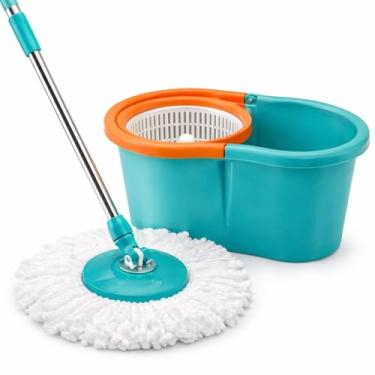 Imagem de Mop Giratório 360° com Balde 8L – Sistema Centrífugo, Cabeça Rotativa, Refis Microfibra, Espremer Sem Mãos, Ideal para Pisos Frios, Porcelanato, Madeira e Laminados (Verde)