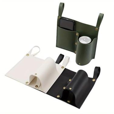 Imagem de 1 bolsa organizadora de cadeira de acampamento, bolsa de praia com 2 bolsos de couro, bolsa lateral para cadeira de rodas para cabeceira/ar livre/praia/acampamento (verde)