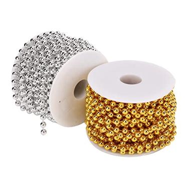 Imagem de 2 cordas de pérolas artesanais, guirlanda de pérolas falsas de ouro e prata, 11 m de comprimento, 0,5 cm, com contas brilhantes brilhantes, para decoração de vestido de árvore de Natal DIY