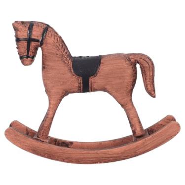 Imagem de Alipis Estatueta vintage de cavalo de balanço de madeira maciça para decoração de mesa de Natal retrô esculpida à mão escultura de madeira com artesanato, ornamento decorativo de mesa de escritório em