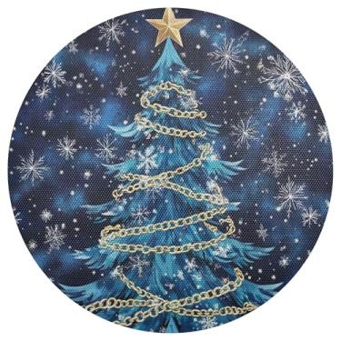 Imagem de xigua Jogo americano redondo de árvore de Natal, conjunto de 4, tapete de mesa redondo antiderrapante resistente ao calor, tapetes de mesa de 48 cm para decoração de cozinha, jantar e festa
