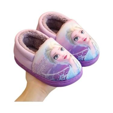 Imagem de Chinelos De Algodão Quentes Para Meninas, Disney Princesa Elsa, Invern
