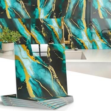 Imagem de Retire e cole o azulejo Backsplash, 10 peças de azulejos de mármore autoadesivos à prova d'água para parede, painéis de parede de PVC para banheiro, cozinha e sala de estar - azulejo não verdadeiro
