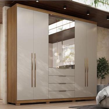 Imagem de Guarda Roupa Casal Ambiente Giardino 6 Portas Amêndola Nude Prime TX com Espelho e PÃ:copyright:s - Demóbile