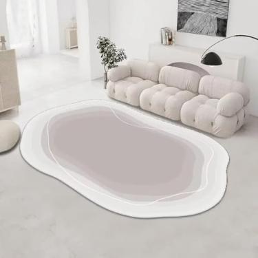 Imagem de Tapete oval irregular moderno para sala de estar, estilo simples, decoração, tapete de pelúcia para cabeceira de cama, tapete de banheiro lavável para porta (60x90cm 23,6x35,4in/Pelústico-2)