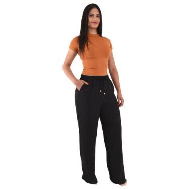 Imagem de Calça Pantalona Wid Leg Feminina Alfaiataria - Lori Modas, Preto, M