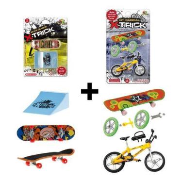 Imagem de Kit Brinquedo Skate Bicicleta De Dedo Com Rampa Acessórios  - Art Brin