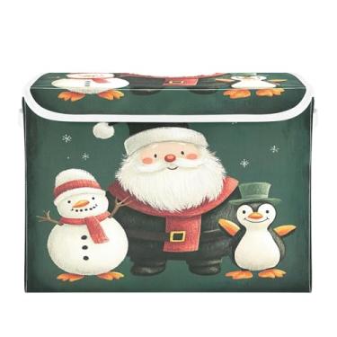 Imagem de SEHANY Linda caixa de armazenamento de Papai Noel de Natal com tampas e alças, organizador de cestas de armazenamento de tecido dobrável, caixas de armazenamento de cubos grandes para roupas, cobertor