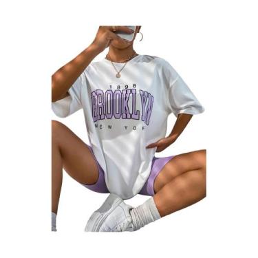 Imagem de Camisetas Vintage Oversize Femininas De Brooklyn Nova York, Manga Curt