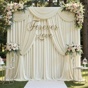 Imagem de gogoparti Cortina de fundo marfim sem rugas de 6 m x 3,6 m para festas de casamento, 4 painéis de poliéster grosso, 1,5 x 3,7 m para casamento, aniversário, chá de bebê, fotografia de Halloween, fundo