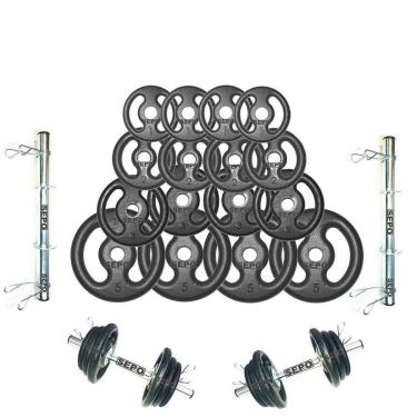 Imagem de Kit Halteres de Anilhas e Barras Fitness - 44 Kg-Unissex