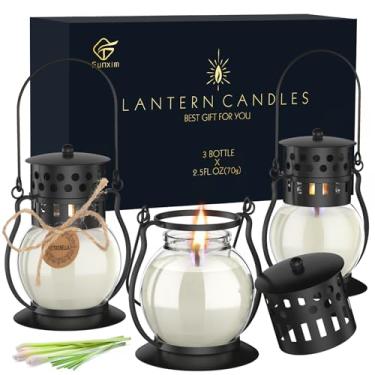 Imagem de Velas de citronela ao ar livre, 3 peças de velas perfumadas com suporte de lanterna de metal vintage, vela de citronela natural de cera de soja, vela de capim-limão para acampamento, presente para