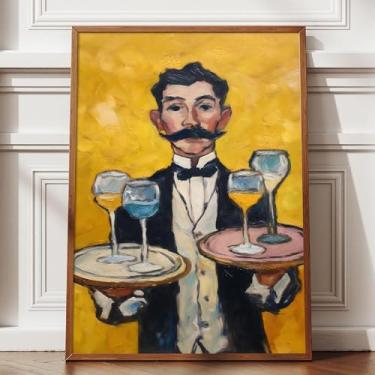 Imagem de Wine Waiter Art Print Bar Cart Artwork Vintage Food Paintings Drinks Artwork for Restaurant Abstract People Wall Art Fun Bar Pictures Trendy Kitchen Prints Funny Restaurant Posters 40.6x61.0 cm Sem