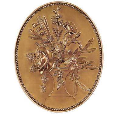 Imagem de Adkoat Escultura de parede floral dourada vintage, arte de parede de flor antiga oval 24,6 cm x 19,8 cm – Buquê de resina em relevo placa de parede para cozinha, sala de jantar, quarto, galeria