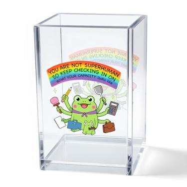 Imagem de Vgrti Porta-lápis de acrílico You Are Not Superhuman para lápis, acessório organizador de mesa para decoração de escritório em casa, presentes para amantes de sapos, presentes engraçados de trabalho