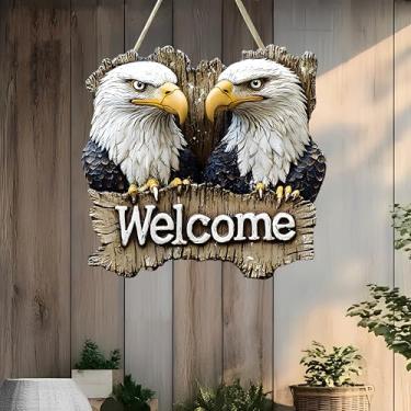 Imagem de Placa suspensa Majestic Eagle Welcome - Decoração rústica de entrada, presente para amantes de patriotas e natureza/MP-12