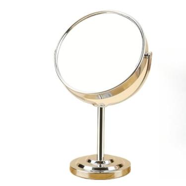 Imagem de Espelho de Maquiagem Redondo Dupla Face com Ampliação, Base Antiderrapante, Cromo Polido – Portátil e Elegante para Penteadeira, Banheiro ou Quarto, Estilo Costeiro(prateado,10,16 Cm)