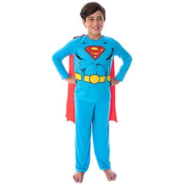 Imagem de INTIMO DC Comics Boys' Superman Classic Superhero Costume Raglan Shirt And Pants Pajama Set with Detachable Cape (MD, 8)
