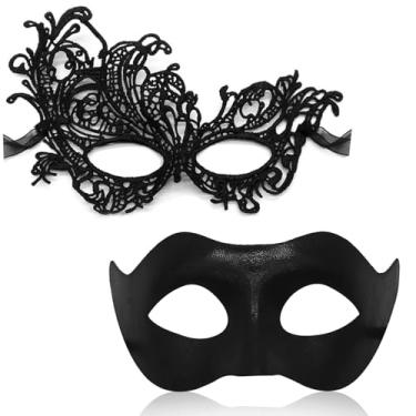 Imagem de Aqearl Masquerade Mask for Women Men Couple Venetian Halloween Masks for Mardi Gras Costume Party Prom Ball (Set B)