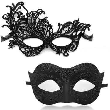Imagem de Aqearl Masquerade Mask for Women Men Couple Venetian Halloween Masks for Mardi Gras Costume Party Prom Ball (Set A)
