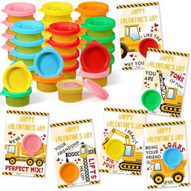 Imagem de Seenelling 24 Sets Valentines Modeling Clay with Cards, Valentine's Day Gift for Teenager, 6 Punch Card Set with Sealed Bags, Valentine Goodies Bag Filler Classroom Gift Exchange(Site Vehicle Theme)