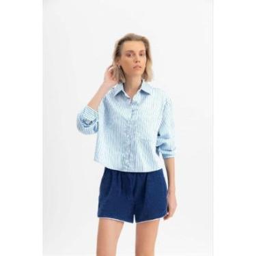 Imagem de Camisa Feminina Listrada Essendi Azul Escuro-Feminino