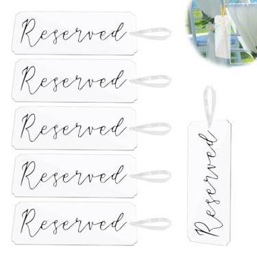 Imagem de 6 peças de placas reservadas para cadeiras de casamento, placas de acrílico para pendurar com fita para casamento, eventos importantes, restaurante, igreja, bancos, cadeira (preto)