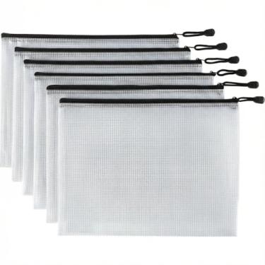 Imagem de Pacote com 6 pastas de arquivo de malha com zíper, bolsa impermeável com zíper para material de escritório escolar e organização de viagens (preto)