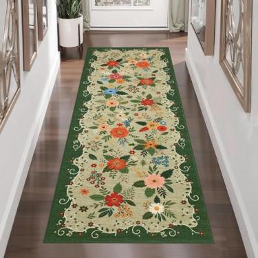 Imagem de GarveeHome Tapete de corrida 2x6 Boho Floral Antiderrapante Pelo Baixo Lavável na Máquina Tapetes para corredores, cozinha, lavanderia, quarto, banheiro, verde claro