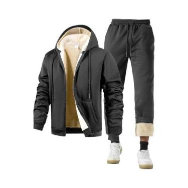 Imagem de Conjunto De Moletom Masculino De Inverno Com Forro De Pelúcia, Jaqueta