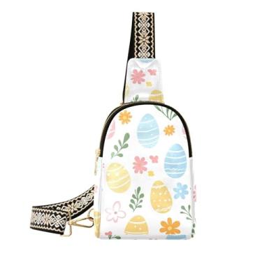 Imagem de CEBUGI Bolsa tiracolo feminina de couro com ovos coloridos de Páscoa, bolsa de peito para caminhadas, viagens ao ar livre