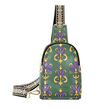 Imagem de CEBUGI Bolsa feminina Mardi Gras Fleur De Small Sling Bag for Women Leather Crossbody Pochete Bolsa de peito para caminhadas, viagens ao ar livre