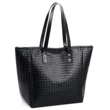 Imagem de Bolsa feminina – Bolsa Hobo de couro PU com textura vegana, bolsa de ombro para trabalho, viagens, Vo1 preta