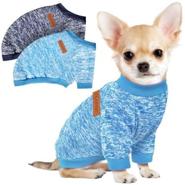 Imagem de Pacote com 3 suéteres para cães pequenos, meninas, meninos, roupas de lã de inverno, quente, macio, para cães, gatos, roupas para animais de estimação (azul marinho + azul claro, pequeno)