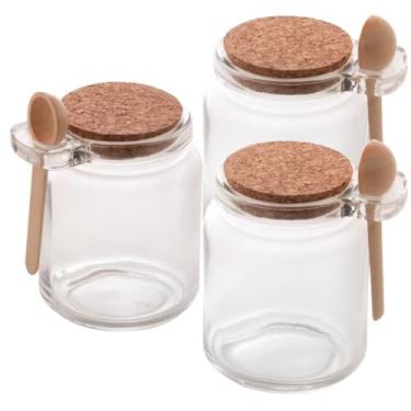 Imagem de Kit 2 Pote de Vidro com Colher em Bambu e Tampa Rolha 240ml - Para Sal, Pimenta, Condimentos, Azeite e Vinagre - Presente para Cozinha(Kit com 3 potes)