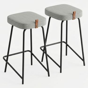 Imagem de Kit 02 Banquetas Médias Para Cozinha Vik Estofada Linho Cinza - Desk Design