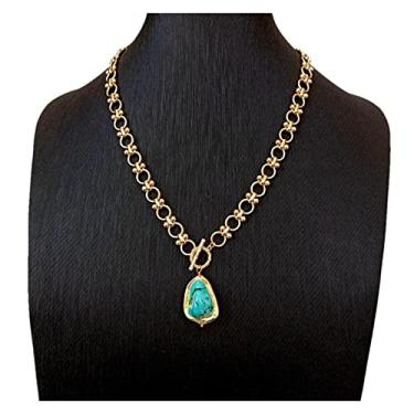 Imagem de Colar de gargantilhas de corrente banhada a ouro, pingente azul, joias de designer